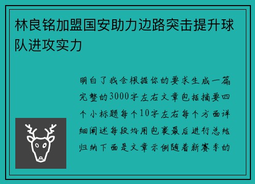 林良铭加盟国安助力边路突击提升球队进攻实力